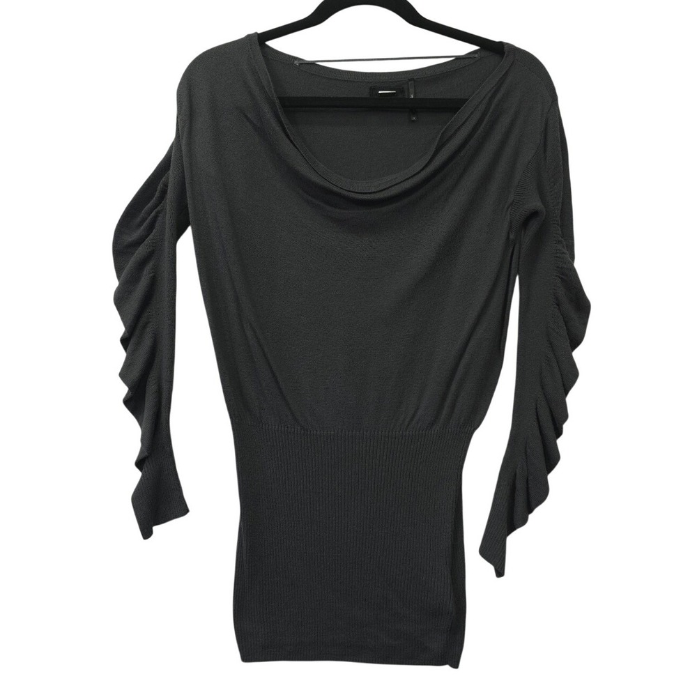 Guess Womens Ruffle Sleeve Cowl Neck Tunic Knit Sweater Wool Blend Gray Size S - Picture 1 of 8